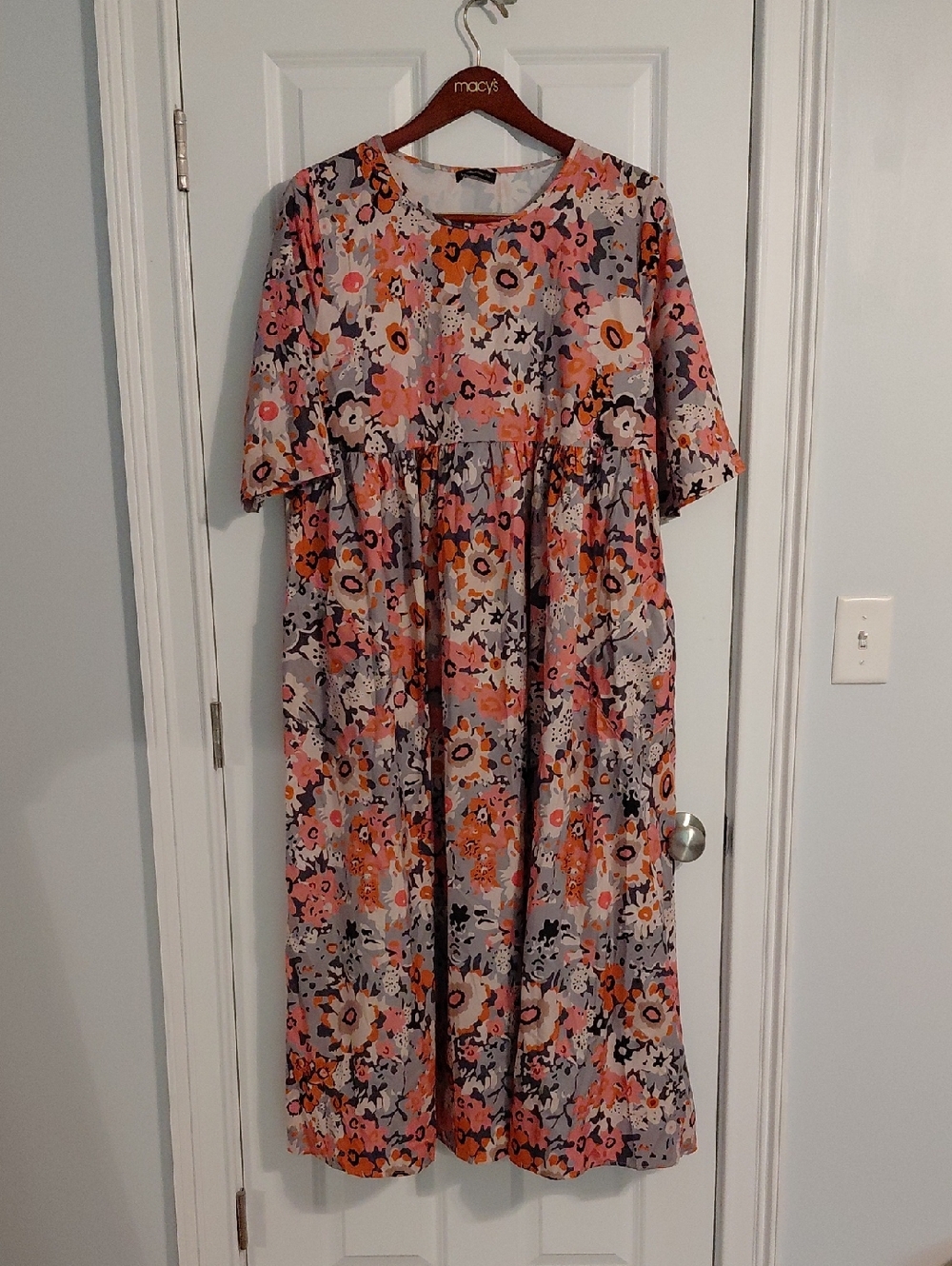 Just Fashion Now Floral Midi Dress in Pink, Orange & Gray, Size 2XL